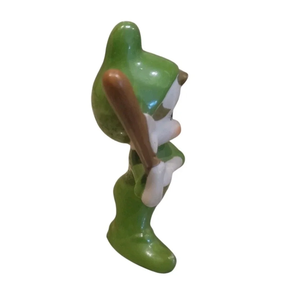 Vintage 1950s Japan Ceramic Pixie Elf Batter Green With Baseball Bat